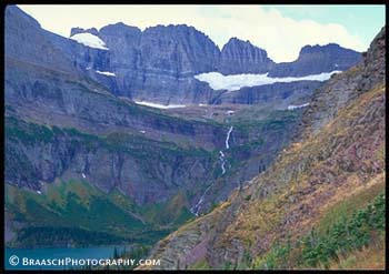 Glacier Natl Park. Mountains. Montana. Grinnell Lake and Glacier. Many Glacier area. Glacier recession