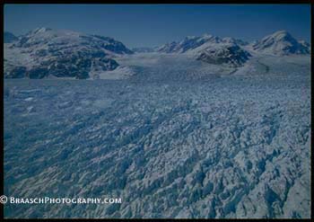 Greenland. Glaciers. Ice cap. Crevasses. Arctic. East coast outlet glaciers. Kangerdlussuaq 68 deg. north