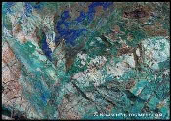 Abstracts. Rocks, rock forms. Blue. Copper-bearing stone, Desert Museum, Tucson. 