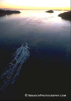 Boats, boating. Deception Pass. Whidbey Is, WA. Puget Sound. Islands. Sunset. Recreation