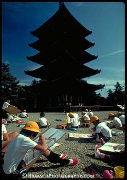 Japan. Pagoda. Nara. Horyu-ji. Buddhism. Children. Education