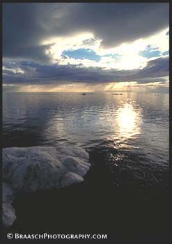 Arctic Ocean. Icebergs. Alaska. North. Oceans. Sunlight. Beaufort Sea off Prudhoe Bay, AK